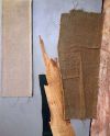 DORADOS HILOS Madera, yute, lienzo, papel de arroz, acrílico y óleo sobre lienzo 100 x 80 cm 2018